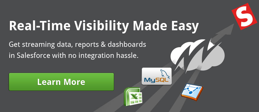 Real-Time Visibility Made Easy. Get streaming data, reports and dashboards in Salesforce with no integration hassle.